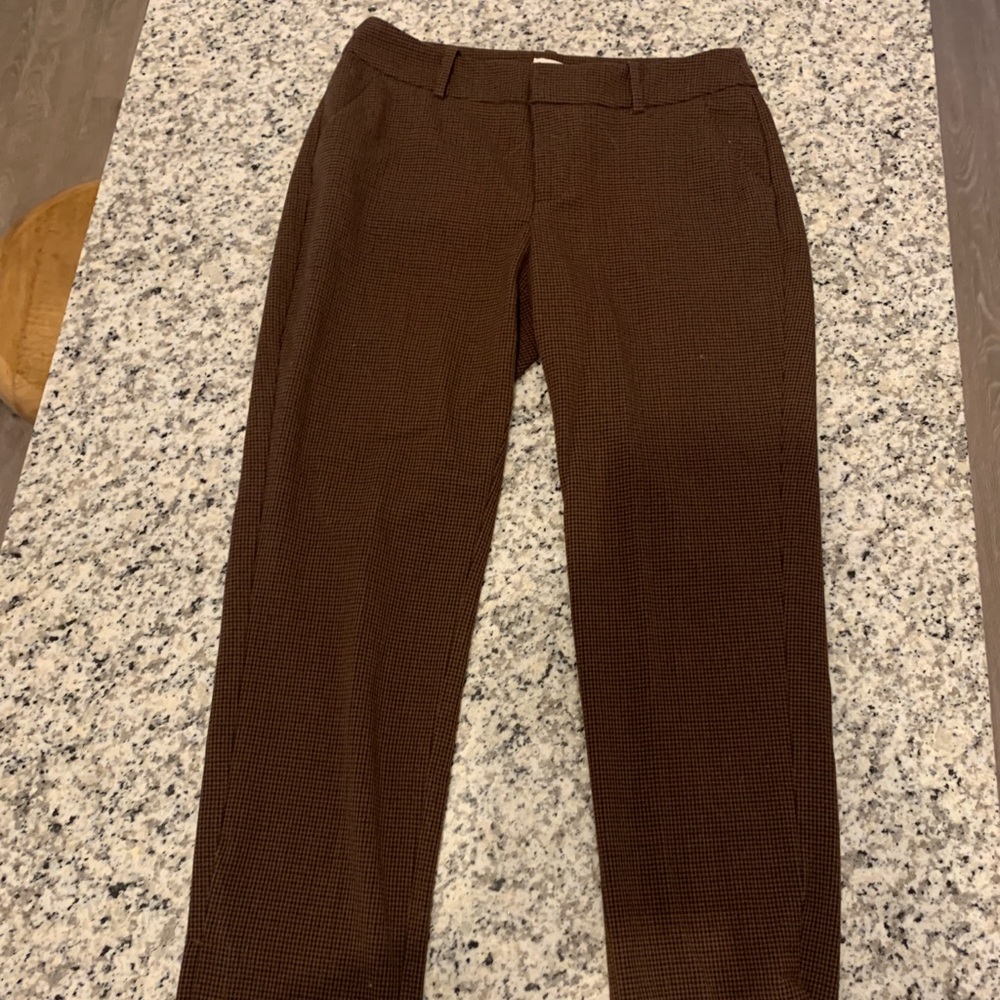 Straight-Leg- Brown Plaid Pants